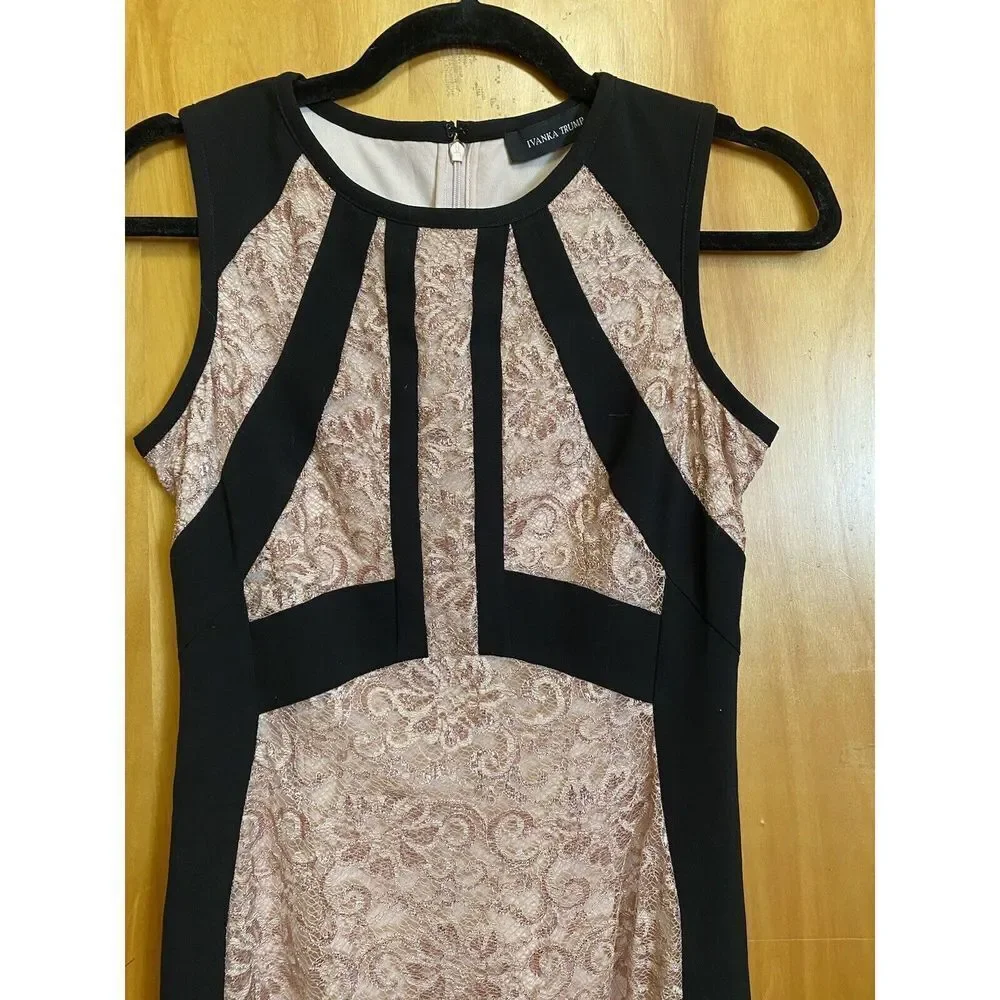 Ivanka Trump Dress Womens 2 Pink Black Sleeveless Metallic - Picture 8 of 9